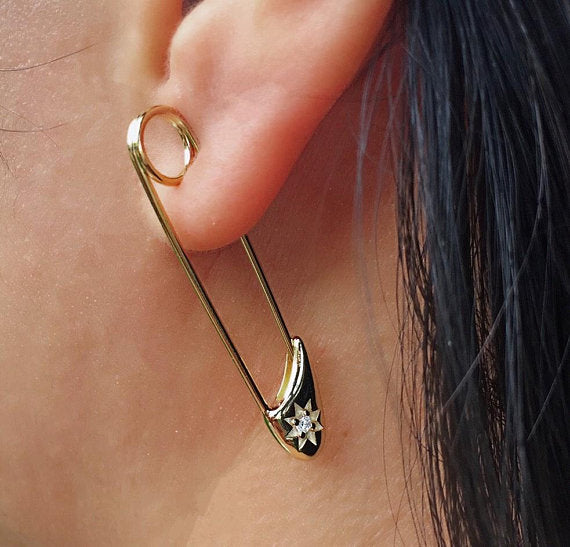 Punk Safety Pin Dangly Earrings 