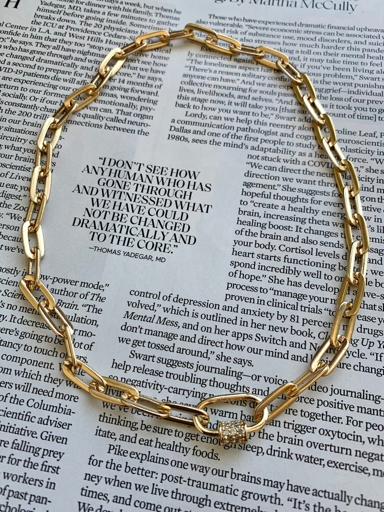Gold Carabiner Necklace, Gold Lock Necklace, Gold Chunky Charm Necklace,  Gold Carabiner Lock Necklace, Gold Pearl Necklace 